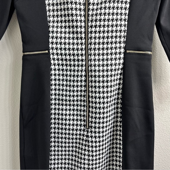 H&M Monochrome Houndstooth Dress 3/4 Sleeve pockets preppy academia NWT - Picture 14 of 16